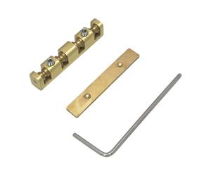 Bass Guitar Bridge Set for 4 String Bass, Brass Metal Replacement Part with Adjustable Saddles for Bridge Swap and Setup Work At Home Replacement Brass Guitar Set Adjustable Saddle Repair Part Gold