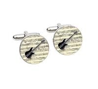Bass Guitar Cufflinks - Vintage Sheet Music Design | Gift Box Included | Musician & Bassist Gift for Men | Unique Gift for Wedding, Birthday & Christmas