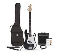 Bass Guitar LA by Gear4music Black with 15W Amp Gig Bag and Cable | Instantly Playable with Lightweight Paulownia Body, Crisp Punchy Tone, 15W Amp with 3-Band EQ, Gig Bag and Cable Included