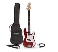 Bass Guitar LA by Gear4music Red with Gig Bag and Jack Cable