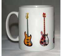 Bass Guitar Mug. 5 Famous bass Guitars on a Mug.