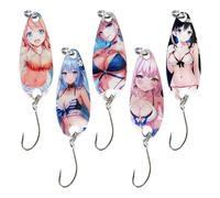 Bass Lures - 1.26 inches Beach Girl Design Sequin Baits | 5 Pieces Hard Baits | Beach Girl Design Angling Baitss Tackle for Saltwater | Fishing Spoons for Lake River Sea Stream Shore Boat