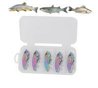 Bass Lures 5 Pieces Realistic Artificial Baits Accessories with Storage Box, Metal Design with Hooks for Bass, Catfish, Saltwater, Freshwater and Outdoor Activities
