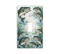 Bass Single Light Switch Cover Plate, Nature Realistic Water Lilies Pads Summer Green Plastic Standard Size Wall Switch Plates Accents for Home Living Room New Apartment Decor (Single)