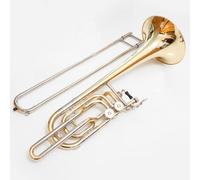 Bass Trombone in Bb/F/Gb/D with Double Independent Rotary Valves, Gold Lacquer Brass Wind Instrument with Carrying Case and Mouthpiece for Orchestra, Concert Band and Jazz