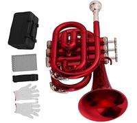 Bass Trumpets, Professional mini trumpet Mini Trumpet Pocket Bb Flat Brass Material Brass Instrument With Mouthpiece Carrying Case(Rot)