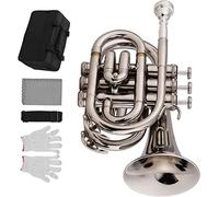 Bass Trumpets, Professional mini trumpet Mini Trumpet Pocket Bb Flat Brass Material Brass Instrument With Mouthpiece Carrying Case(Silver)