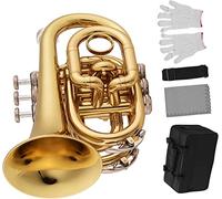Bass Trumpets, Professional mini trumpet Mini Trumpet Pocket Bb Flat Brass Material Brass Instrument With Mouthpiece Carrying Case(Gold)