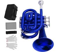 Bass Trumpets, Professional mini trumpet Mini Trumpet Pocket Bb Flat Brass Material Brass Instrument With Mouthpiece Carrying Case(Blue)