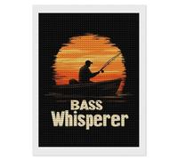 Bass Whisperer Sunset Diamond DIY Painting Kits Round Full Drill Digital Art Craft for Home Office Wall Decor 12"x16"