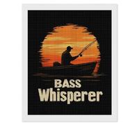 Bass Whisperer Sunset Diamond DIY Painting Kits Square Full Drill Digital Art Craft for Home Office Wall Decor 16"x20"