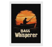 Bass Whisperer Sunset Diamond DIY Painting Kits Square Full Drill Digital Art Craft for Home Office Wall Decor 12"x16"
