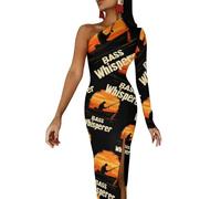Bass Whisperer Sunset Women's Casual Dresses One Shoulder Split Maxi Dress Party Evening Gowns L