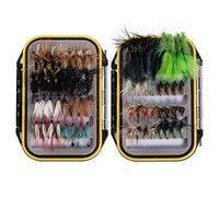 Bassdash Fly Fishing Assorted Flies Kit, Pack of 64 pcs Fly Lure Including Dry Flies, Wet Flies, Nymphs, Streamers, Terrestrials and More, with Double-Side Waterproof Fly Box