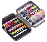 BASSDASH Fly Fishing Flies Kit Fly Assortment Trout Bass Fishing with Fly Box, 36/64/72/76/80/96pcs with Dry/Wet Flies, Nymphs, Streamers, Popper (57 pcs Assorted Steelhead/Salmon/Trout Flies)