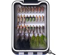 Bassdash Fly Fishing Lures Kit with Box Nymph Beadhead Wet Fishing Dry Flies for Trout Bass Salmon (33pcs barbed and barbless trout flies)