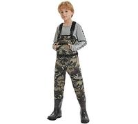 BASSDASH Kids Neoprene Waders Bare Camouflage Pattern Fishing Hunting Waders with 600g Insulated Wellington Boot Foot for Kids Teens, Boot Foot - Bare Camo, 10-11 years, waders