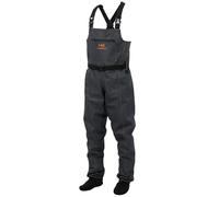 BASSDASH Men’s Denim Breathable Chest Waders Waterproof Durable Lightweight Stocking Foot for Fishing Hunting ATV Riding, Denim Black, Medium 9-10