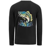 BASSDASH Men’s Fish Graphic UPF 50+ Long Sleeve Fishing Shirts Sun Protection Breathable Moisture Wicking T-Shirt, Black/Largemouth Bass, XXL