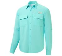 BASSDASH Men's Performance Fishing Hiking Shirt UPF 50 Button Down Long Sleeve Quick Dry FS21M, Seafoam, Large
