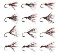 BASSDASH Trout Fly Fishing Flies Tenkara Wet Dry Flies Nymphs Sakasa Kebari 12pcs Assortment Barbless Barbed Hooks