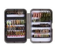 BASSDASH Trout Steelhead Salmon Fishing Flies Barbed/Barbless Fly Hooks Kit with 76pcs Barbed Trout Flies in Waterproof Fly Box