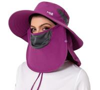 Bassdash UPF 50+ Breathable Sun Hat with Removable Face Cover and Neck Flap Unisex Water Resistant Wide Brim Bucket Hat for Fishing Hiking Outdoor Men Women Purple Orchid