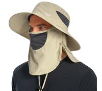 Bassdash UPF 50+ Breathable Sun Hat with Removable Face Cover and Neck Flap Unisex Water Resistant Wide Brim Bucket Hat for Fishing Hiking Outdoor Men Women Cream