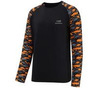 BASSDASH UPF 50 Fishing Tee for Men Camo Long Sleeve Shirt Quick Dry Sweatshirts, Black/Black & Orange Fishes, XL