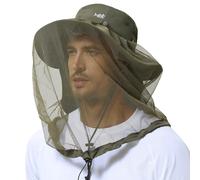 Bassdash UPF 50+ Mosquito Sun Hat with Hidden Head Net and Neck Flap for Men Women Outdoor Fishing Hiking Camping Army Green