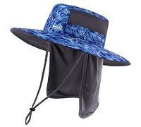 BASSDASH UPF 50+ Sun Fishing Hat Water Resistant with Detachable Neck Flap, Blue-camo, One size
