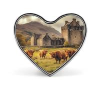 Basse Castle Scottish Highland Cows Custom Brooch Pin Heart Lapel Pins Tie Suit Dress Accessories for Men Women Wedding Birthday