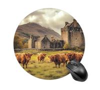 Basse Castle Scottish Highland Cows Round Mouse Pad for Office Home
