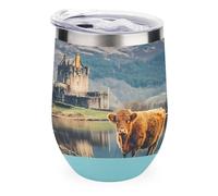 Basse Castle Scottish Highlands Cow 350ml Wine Tumbler with Lid