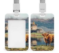 Basse Castle Scottish Highlands Cow ID Badge Holder Name Card Holders Photocard Case with Lanyard for Teacher Nurse Office