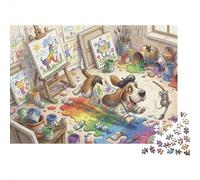 Basset Hound Artist 1000 Piece Wooden Jigsaw Puzzle,Wood,Adults & Kids 14+,Impossible Challenge,Educational Toy,Home Wall Decor,Gift Idea,Stress Relief (75x50cm)