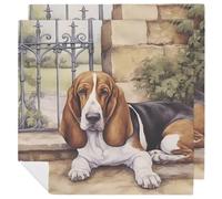 Basset Hound at The Gate Cloth Napkin for Dinner Party 2 PCS