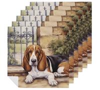 Basset Hound at The Gate Cloth Napkin for Dinner Party 6 PCS