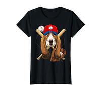 Basset Hound Baseball Dog Lovers Baseball Player Value Graphic T-Shirt, Women, Black, XL