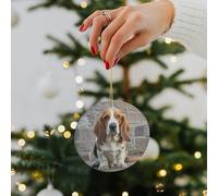 Basset Hound Ceramic Christmas Ornaments - 2.8 Inch Round Double-Sided Xmas Tree Decorations with Gold Ribbon for Home Holiday Decor, Gift for Family & Friends