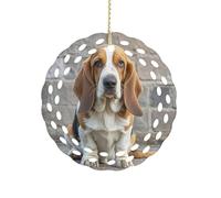 Basset Hound Ceramic Christmas Ornaments 3 Inch Round Double-Sided Xmas Tree Decorations Pendant with Gold Ribbon for Home Holiday Decor, Gift for Family & Friends
