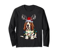 Basset Hound Christmas Lights Santa Hat Reindeer Pajama Long Sleeve T-Shirt