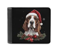 Basset Hound Christmas Men's Wallet Bifold RFID Blocking Wallet Slim Billfold Pocket with Card Holders for Women