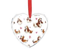 Basset Hound Christmas Ornament Crystal Glass Heart Pendants for Christmas Tree Party