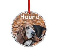 Basset Hound Dog Christmas Hanging Ornaments Crystal Glass Round Pendant Gifts for Xmas Trees Home Offices