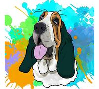 Basset Hound Dog Colourful Splash Art Cartoon Square Blank Card