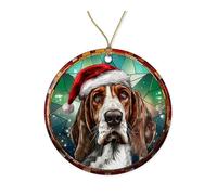 Basset Hound Dog Crimbo Baubles Ceramic Memorial With Ribbon Noel Xmas Tree Hanging