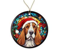 Basset Hound Dog Crimbo Baubles With Ribbon Crimbo Ornaments Ceramic Xmas Ornaments