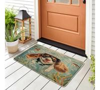 Basset Hound Dog Front Black Door Mat Outside Inside Entrance 29 * 17, Fun Puppy Kids Ocean Cartoon Outdoor Indoor Washable Doormat, Small Pet Classroom Patio Garage Shoes Off Doormat