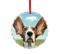 Basset Hound Dog Funny Christmas Ornaments Glass Crystal Round Hanging Decorations for Xmas Tree Holiday Party